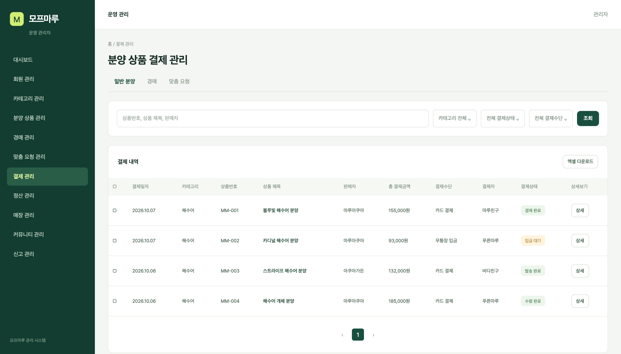 모프마루 운영 관리자 · 결제 관리