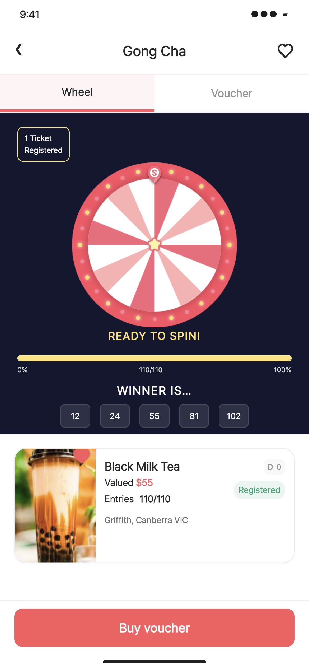 SPINR 이벤트 참여 번호와 모집 현황을 확인하고 종료 조건을 충족한 휠의 결과를 확인합니다.